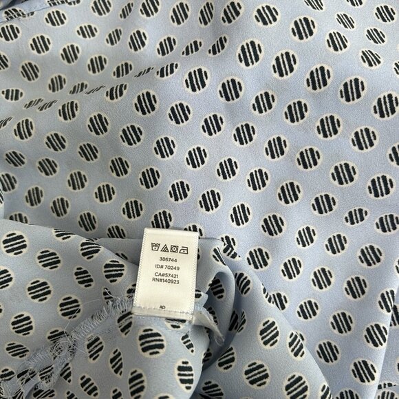 Loft Blouse Popover Light Blue Striped Dots Long Sleeve Shirt Top V Neck Size XL - Picture 11 of 11